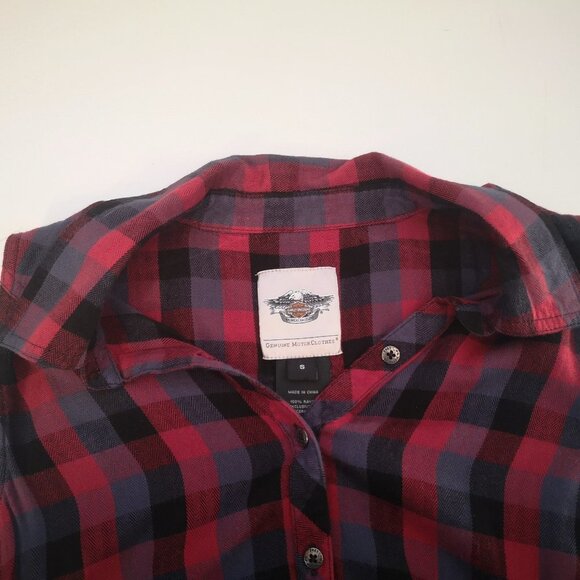 Harley-Davidson Genuine Motor Clothes Ladies Sleeveless Red Plaid Blouse - Picture 4 of 10
